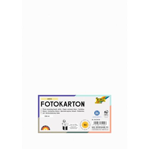 folia 614/50 00 - Fotokarton DIN A4, 300 g/qm, 50 Blatt, weiß - zum Basteln und kreativen Gestalten von Karten, Fensterbildern und für Scrapbooking