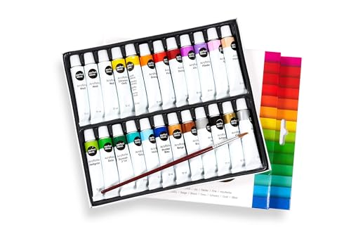 perfect ideaz - Acrylfarben Set - 24 x 12 ml inkl. Pinsel - Kreatives Farbspektakel - ungiftig – inspirierendes Malen für Kinder & Erwachsene - Professionelle Qualität