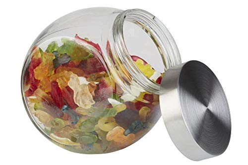 APS Vorratsglas – Bonbonglas mit Premium Glaskugel und einem Schraubdeckel aus rostfreiem Edelstahl – Aromadichte durch den hochwertigen Schraubdeckel