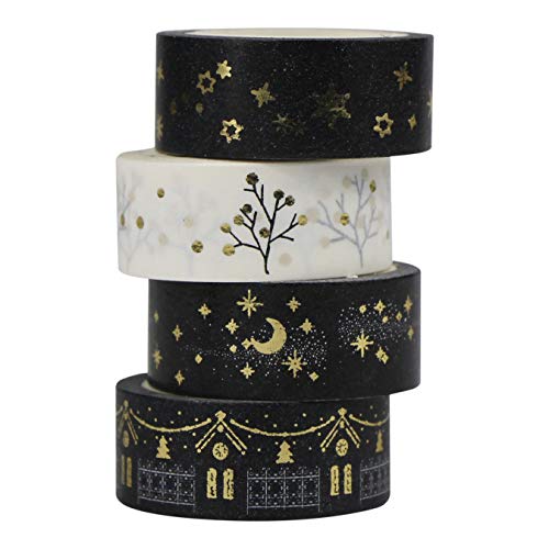 AUFODARA Washi Tape Dekobänder Goldenen Akzenten Designs 4er Set (Golden)