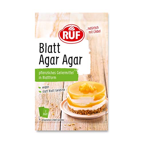 RUF Blatt Agar Agar, Ersatz für Blattgelatine, pflanzliches Geliermittel aus Algen, Alternative zur tierischen Gelatine, glutenfrei, vegan, 2 Blätter