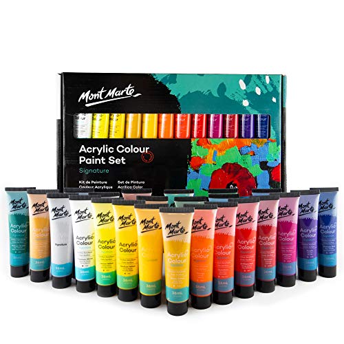 Mont Marte Acrylfarben Set Premium – 24 Stück, 36ml Tuben – Ideal für Acrylmalerei – Brillante Lichtechte Farben mit großer Deckkraft