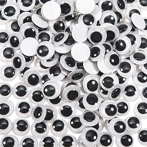 TOAOB 300 Stück Wackelaugen Selbstklebend Runde Schwarz Weiß 10mm Kunststoff Augen für Scrapbooking Kunsthandwerk Zubehör