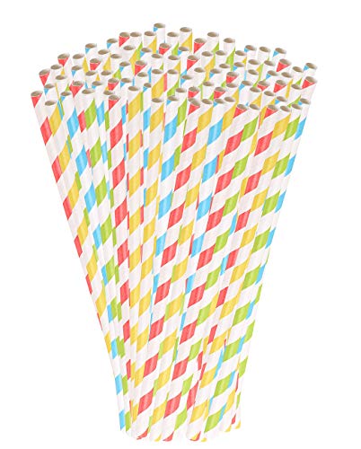 PEARL Strohhalme Papier: 100 Retro Papier-Trinkhalme in 4 Farben, gestreift, lebensmittelecht (Papierstrohhalme, Papiertrinkhalme, Strohhalm aus)
