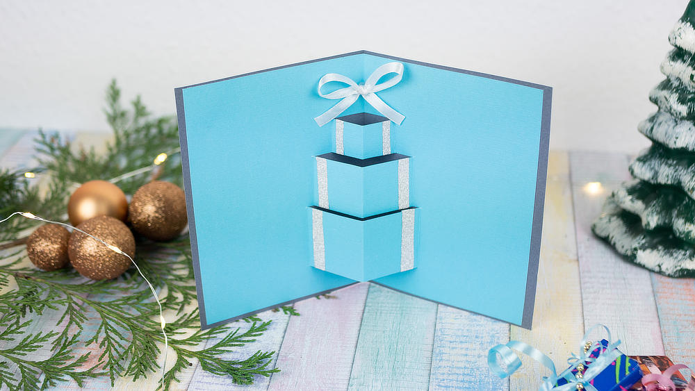 Pop Up Weihnachtskarte Geschenk, blau
